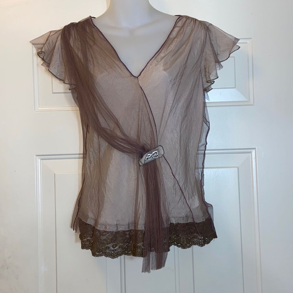 Women Blouse Size M Lace And Tulle